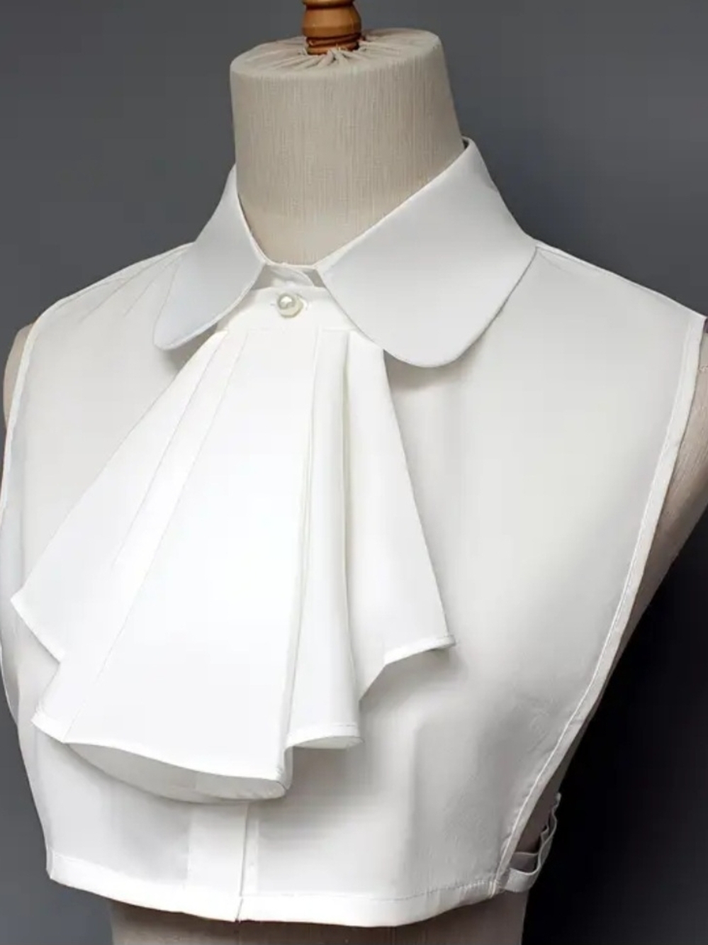 Detachable White Peter Pan Collar Bib with Pleated Jabot